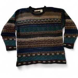 Le Moda Crew Neck Wool Blend Multicolor Striped Knit Sweater